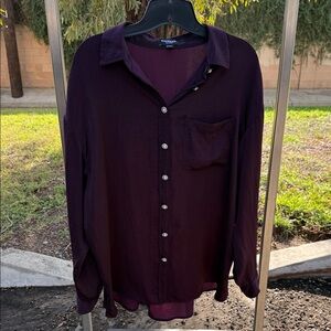 Express Women's Dark Purple Button-Down Shirt